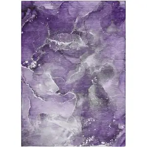 Photo of Gray and Purple Abstract Washable Non Skid Indoor Outdoor Area Rug