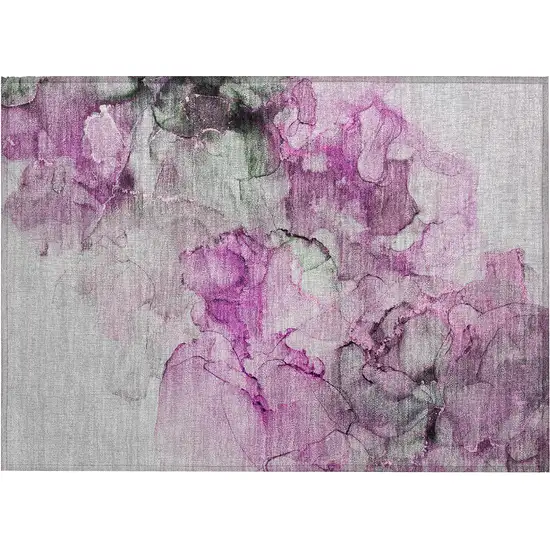 Gray and Purple Abstract Washable Non Skid Indoor Outdoor Area Rug Photo 2