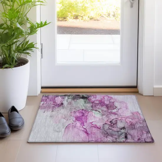 Gray and Purple Abstract Washable Non Skid Indoor Outdoor Area Rug Photo 9