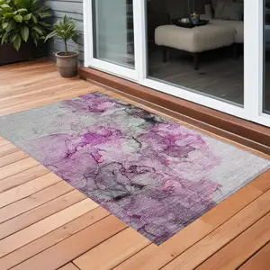 Photo of Gray and Purple Abstract Washable Non Skid Indoor Outdoor Area Rug