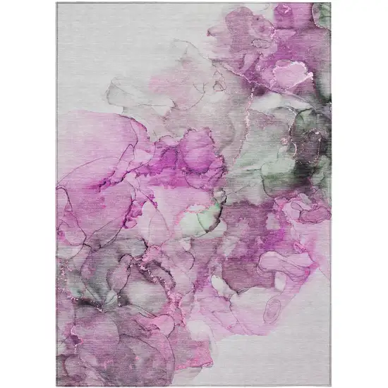 Gray and Purple Abstract Washable Non Skid Indoor Outdoor Area Rug Photo 1