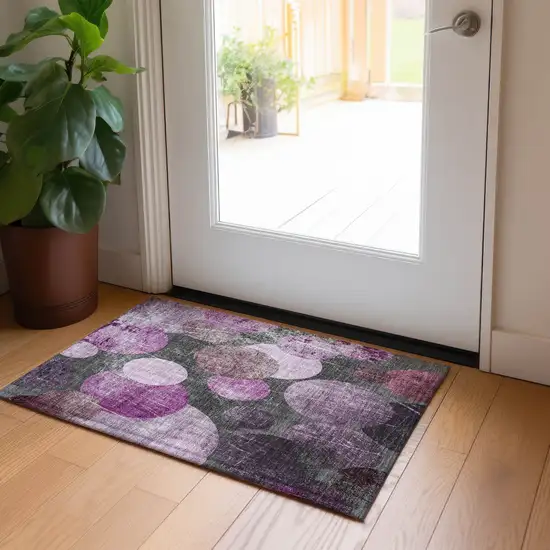 Gray and Purple Abstract Washable Non Skid Indoor Outdoor Area Rug Photo 7