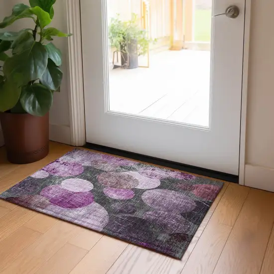 Gray and Purple Abstract Washable Non Skid Indoor Outdoor Area Rug Photo 9