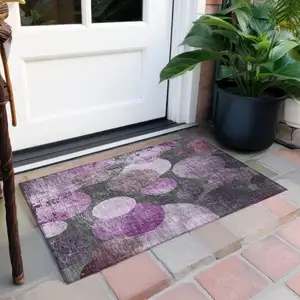 Photo of Gray and Purple Abstract Washable Non Skid Indoor Outdoor Area Rug