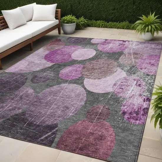 Gray and Purple Abstract Washable Non Skid Indoor Outdoor Area Rug Photo 1