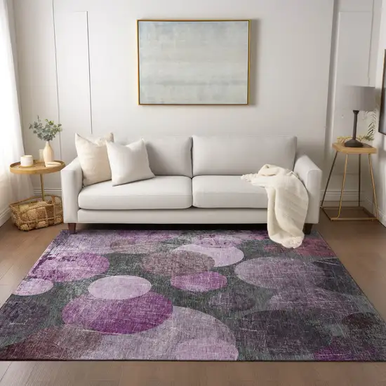 Gray and Purple Abstract Washable Non Skid Indoor Outdoor Area Rug Photo 7