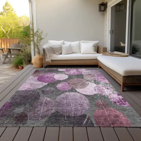 Gray and Purple Abstract Washable Non Skid Indoor Outdoor Area Rug Photo 9