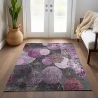 Photo of Gray and Purple Abstract Washable Non Skid Indoor Outdoor Area Rug