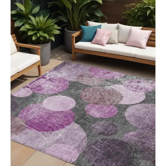 Gray and Purple Abstract Washable Non Skid Indoor Outdoor Area Rug Photo 1