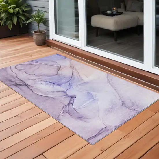 Gray and Purple Abstract Washable Non Skid Indoor Outdoor Area Rug Photo 1