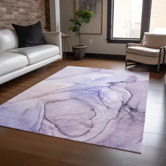 Gray and Purple Abstract Washable Non Skid Indoor Outdoor Area Rug Photo 7