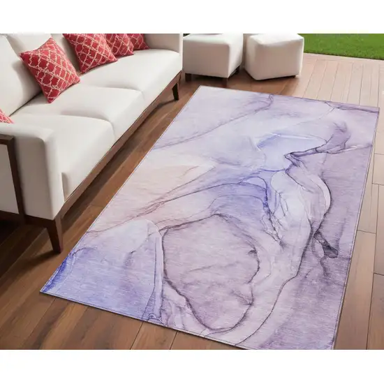 Gray and Purple Abstract Washable Non Skid Indoor Outdoor Area Rug Photo 1