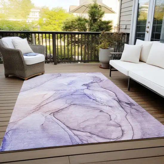 Gray and Purple Abstract Washable Non Skid Indoor Outdoor Area Rug Photo 6