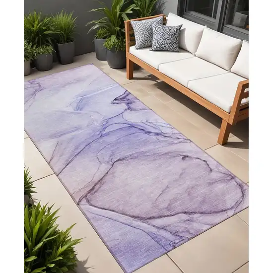 Gray and Purple Abstract Washable Non Skid Indoor Outdoor Runner Rug Photo 1