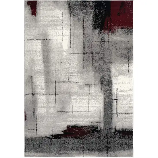 Gray and Red Abstract Distressed Area Rug Photo 2