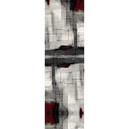 Gray and Red Abstract Distressed Area Rug Photo 9