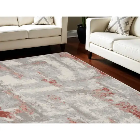 Gray and Red Abstract Non Skid Area Rug Photo 1