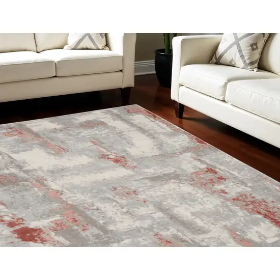 Gray and Red Abstract Non Skid Area Rug Photo 1