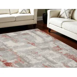 Photo of Gray and Red Abstract Non Skid Area Rug