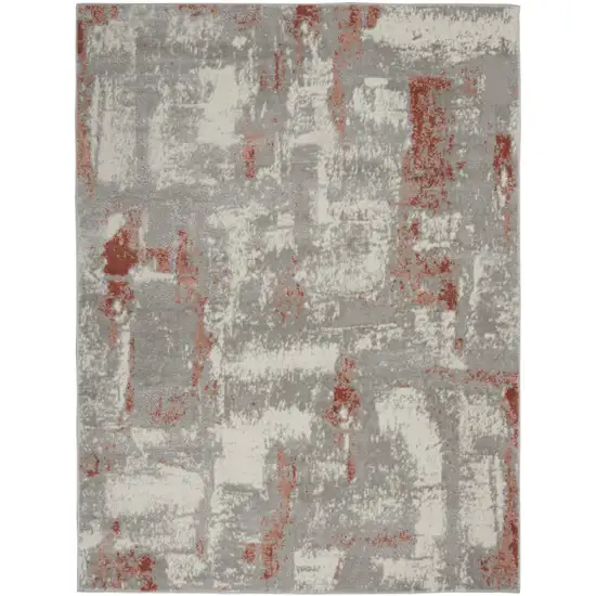 Gray and Red Abstract Non Skid Area Rug Photo 2