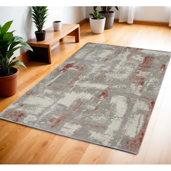 Gray and Red Abstract Non Skid Area Rug Photo 1