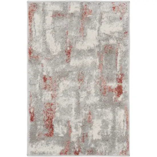 Gray and Red Abstract Non Skid Area Rug Photo 2