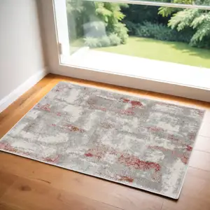 Photo of Gray and Red Abstract Non Skid Area Rug