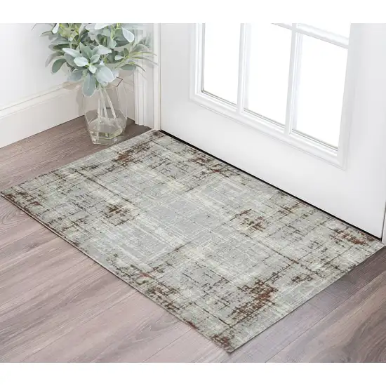 Ivory Red and Gray Abstract Power Loom Area Rug Photo 1