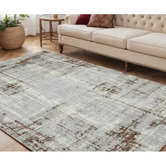 Ivory Red and Gray Abstract Power Loom Area Rug Photo 1