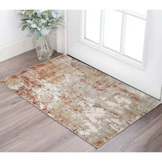 Ivory Red and Cream Abstract Power Loom Area Rug Photo 1