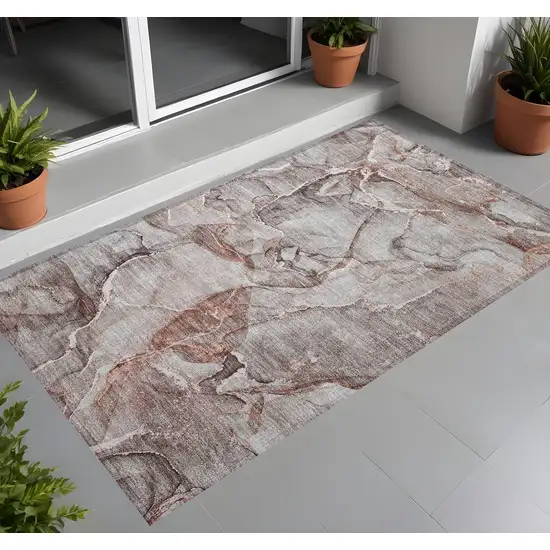 Gray and Red Abstract Washable Non Skid Indoor Outdoor Area Rug Photo 1