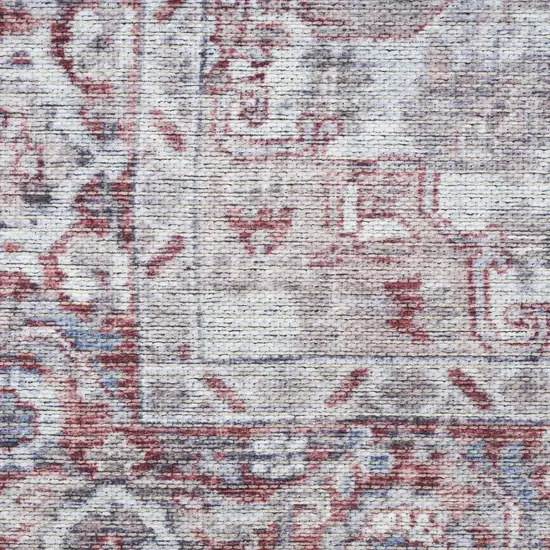 Gray and Red Floral Medallion Power Loom Distressed Area Rug Photo 5