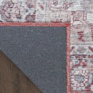 Photo of Gray and Red Floral Medallion Power Loom Distressed Area Rug