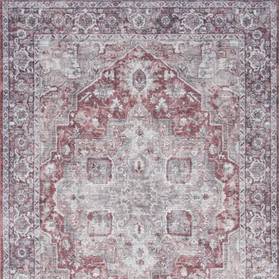 Gray and Red Floral Medallion Power Loom Distressed Area Rug Photo 8