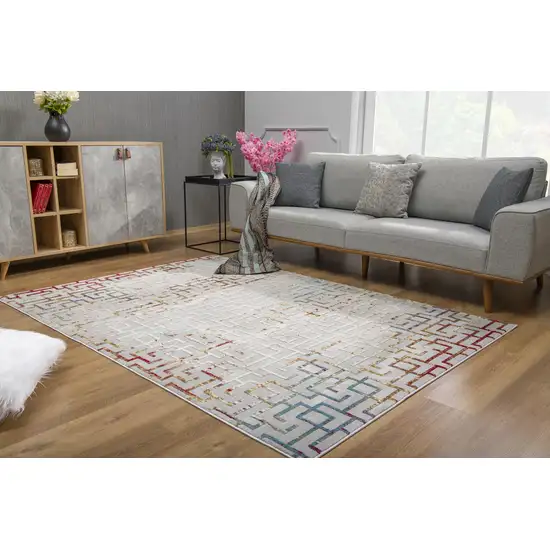 Gray and Red Greek Key Patterns Area Rug Photo 2