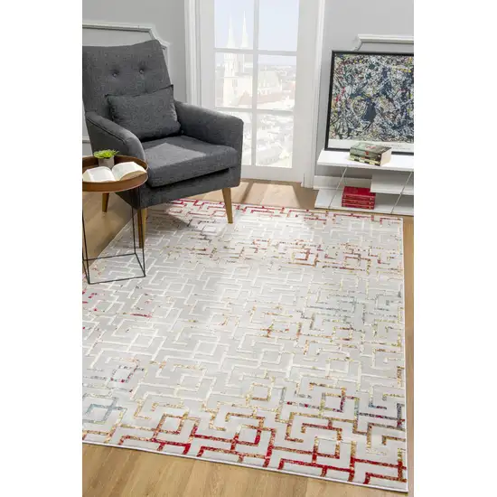 Gray and Red Greek Key Patterns Area Rug Photo 6