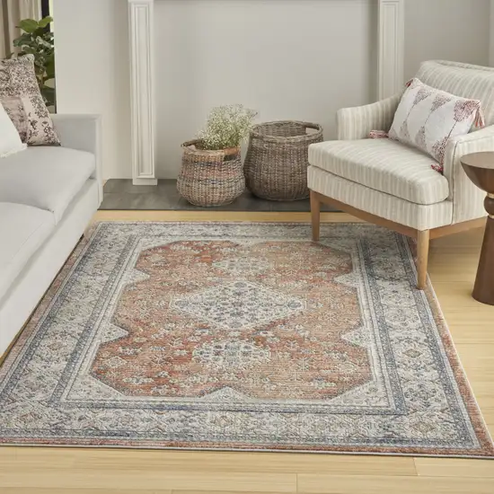 Gray and Red Medallion Power Loom Area Rug Photo 9