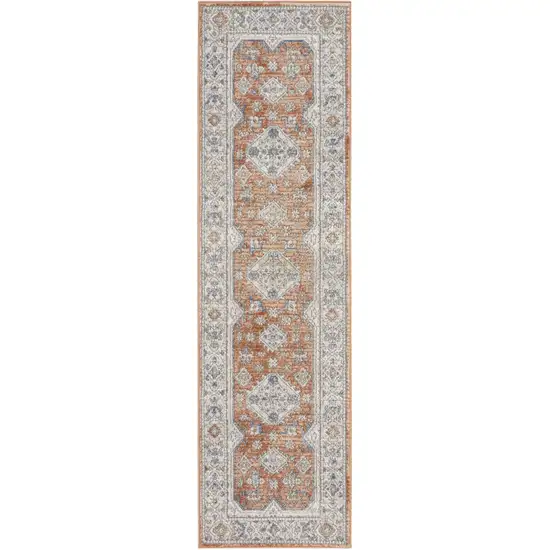 Gray and Red Medallion Power Loom Runner Rug Photo 2