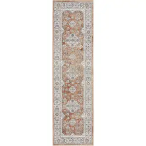 Photo of Gray and Red Medallion Power Loom Runner Rug