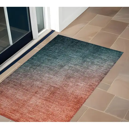 Gray and Red Orange Ombre Washable Non Skid Indoor Outdoor Area Rug Photo 1