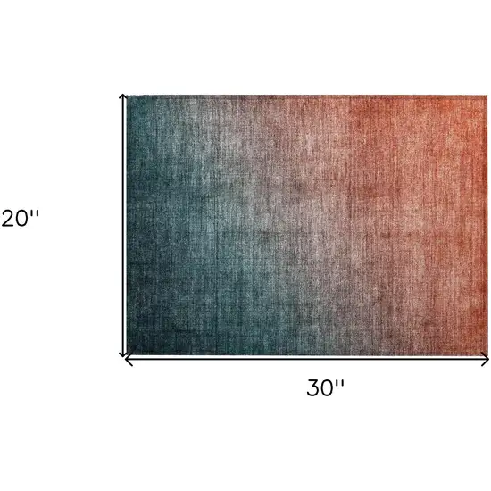 Gray and Red Orange Ombre Washable Non Skid Indoor Outdoor Area Rug Photo 3