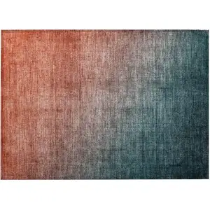 Photo of Gray and Red Orange Ombre Washable Non Skid Indoor Outdoor Area Rug