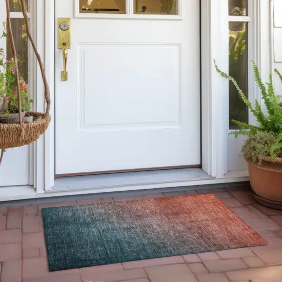 Gray and Red Orange Ombre Washable Non Skid Indoor Outdoor Area Rug Photo 8