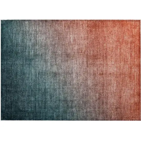 Gray and Red Orange Ombre Washable Non Skid Indoor Outdoor Area Rug Photo 2