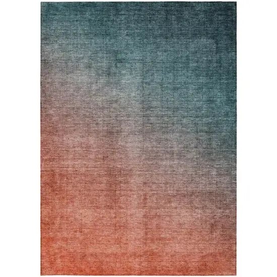 Gray and Red Orange Ombre Washable Non Skid Indoor Outdoor Area Rug Photo 5