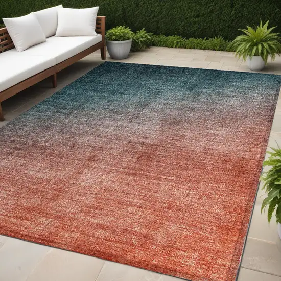 Gray and Red Orange Ombre Washable Non Skid Indoor Outdoor Area Rug Photo 1