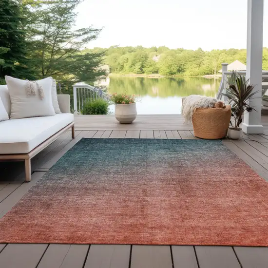 Gray and Red Orange Ombre Washable Non Skid Indoor Outdoor Area Rug Photo 8