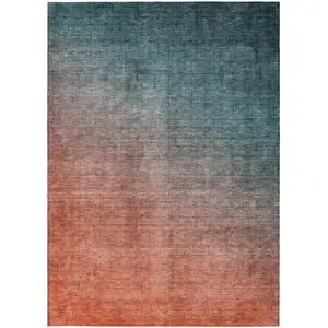 Photo of Gray and Red Orange Ombre Washable Non Skid Indoor Outdoor Area Rug