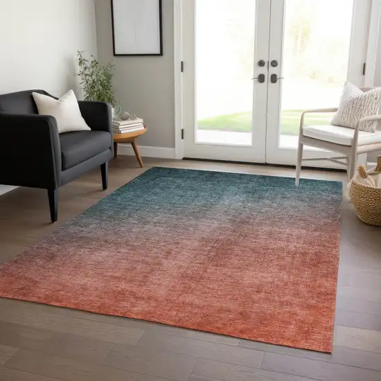 Gray and Red Orange Ombre Washable Non Skid Indoor Outdoor Area Rug Photo 9