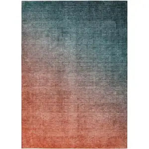 Photo of Gray and Red Orange Ombre Washable Non Skid Indoor Outdoor Area Rug